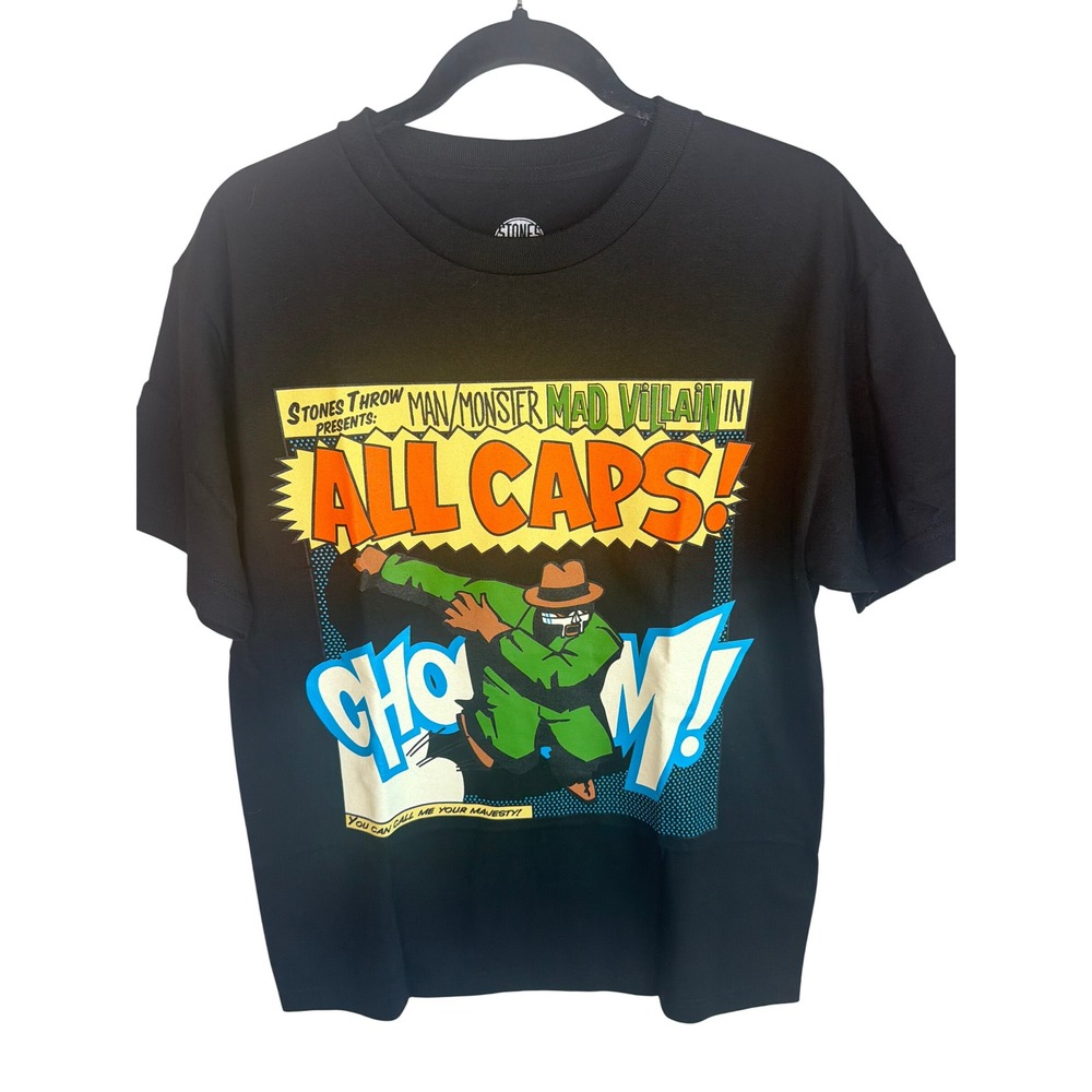 Stones Throw MF DOOM Madvillain All Caps Graphic T-Shirt Black Mens Medium